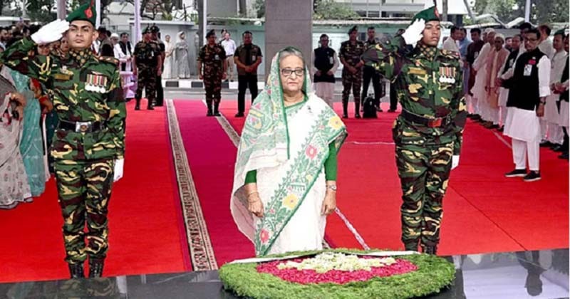 মুজিবনগর দিবসে বঙ্গবন্ধুর প্রতিকৃতিতে প্রধানমন্ত্রীর শ্রদ্ধা