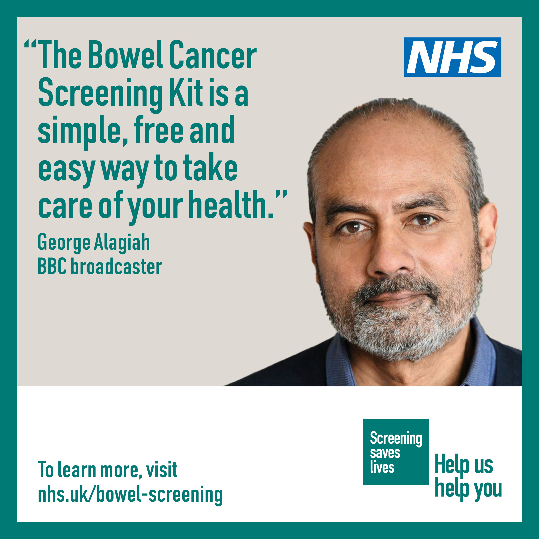 George Alagiah joins NHS campaign to talk about bowel cancer screening